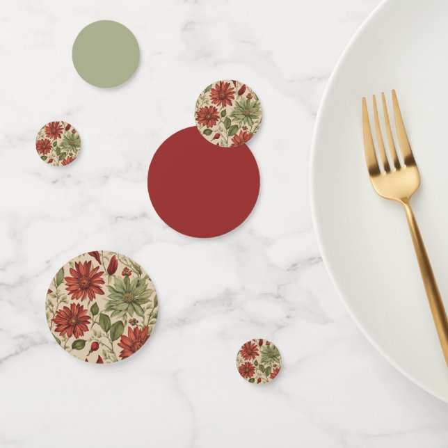 Confeti Verde Salvia Rústico y Floral de Otoño Rojo Burdeo (Grupo)