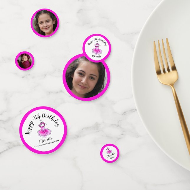 Confeti Vestido de tutu rosa foto personalizado de 9 años (Grupo)