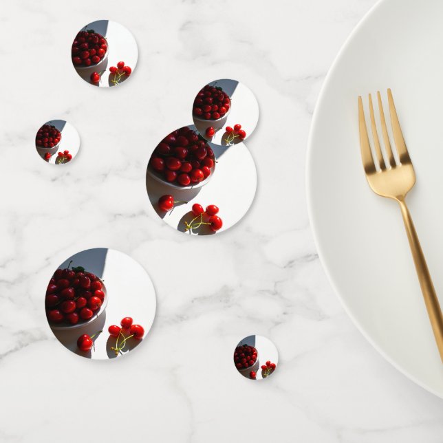 Confeti Vida estética con cerezas maduras en blanco (Grupo)