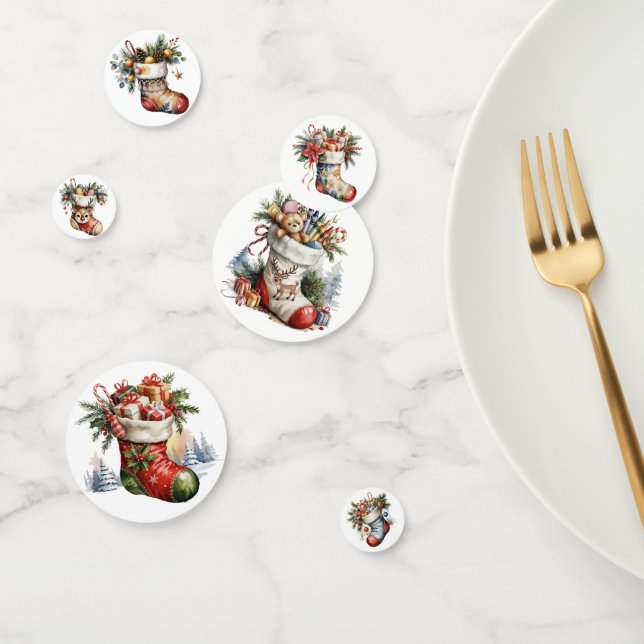 CONFETI VINTAGE HOLIDAY CHRISTMAS STOCKING & PRESENTS (Grupo)