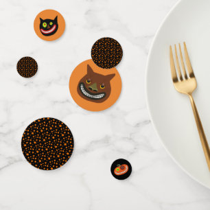 Confeti Whimsical Halloween Cats Estrellas Naranjas