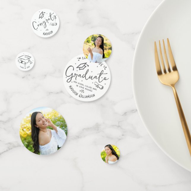 Confeti White Gray Hand Drawn Doodles Graduation 3 Photo (Grupo)