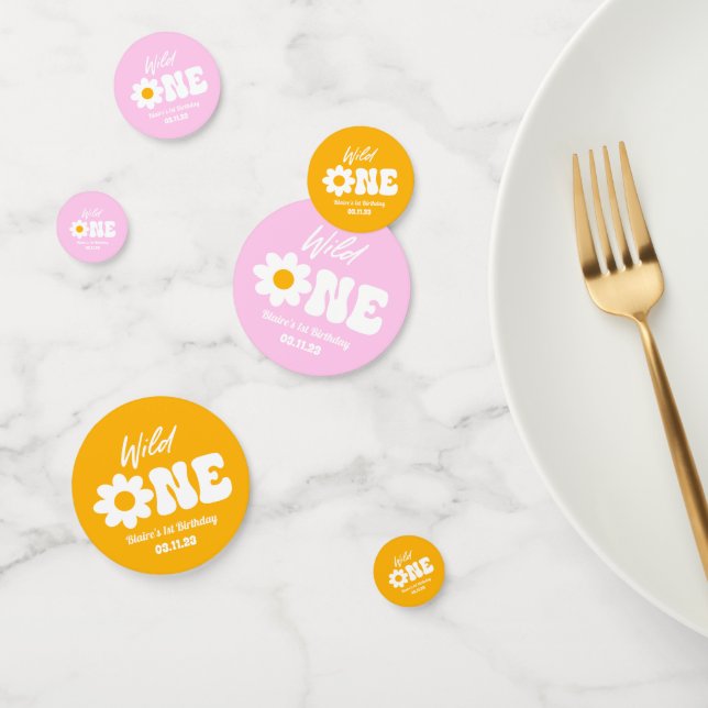 Confeti Wild One Pink White Daisy Retro Primer Cumpleaños (Grupo)