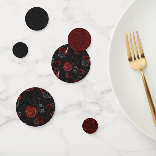 Confeti Zodiac Magic Crimson | Rosa Henna Red Gothic Skull (Grupo)