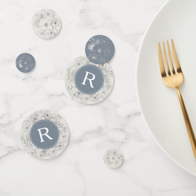 Confetti Boda de Monograma Azul Dusty (Grupo)