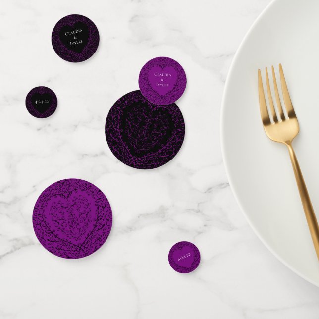 Confetti Boda gótico morado y corazón negro (Grupo)