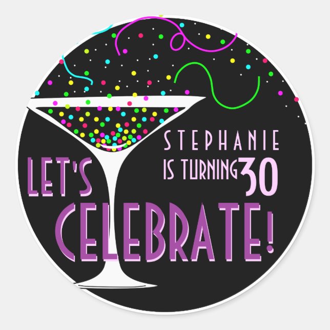 Confetti Cocktail Birthday Round Pegatina (Anverso)