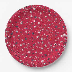 Confetti de béisbol, PLATOS FIESTAS DE PAPEL rojo