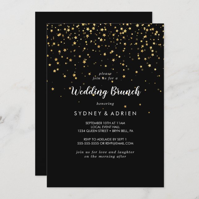 confetti de efecto metalizado dorado | Invitación  (Anverso / Reverso)