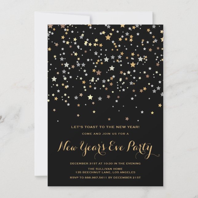 Confetti de estrellas de oro | Invitación de Año N (Anverso)
