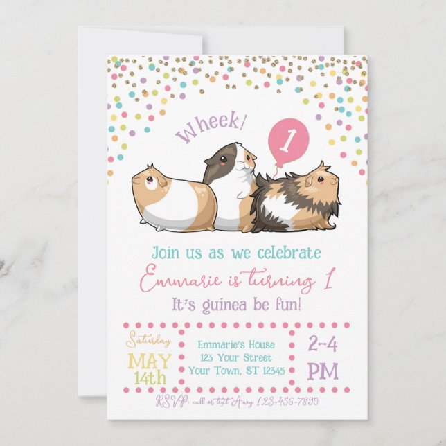 Confetti de invitación a fiesta de cumpleaños de c (Anverso)