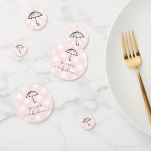 Confetti de la mesa de Gingham rosada de Baby Show