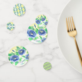 Confetti de mesa con flores azules