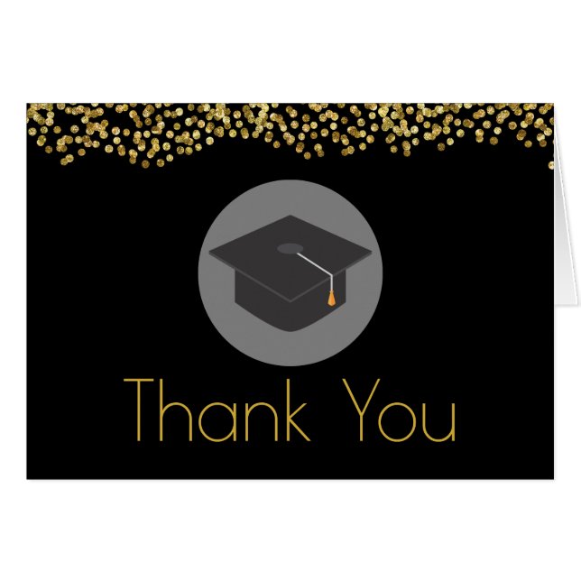Confetti de oro en negro con gorro de graduación g (Anverso (Horizontal))