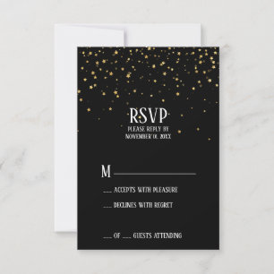 Confetti de oro en tarjeta RSVP negra