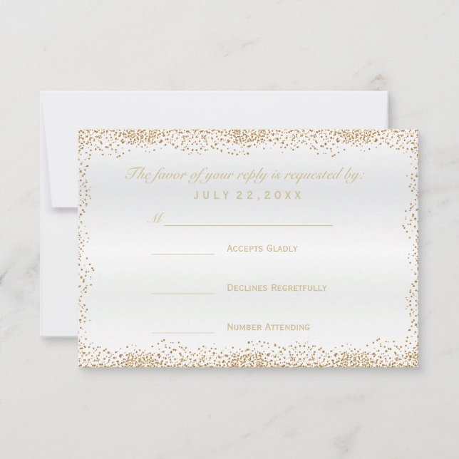 Confetti de oro RSVP y satén blanco (Anverso)