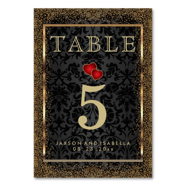 Confetti de oro y negro - Tarjeta de mesa (Reverso)