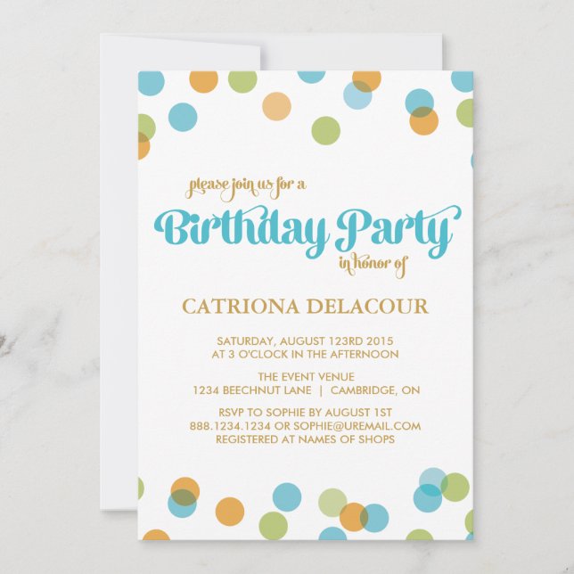 CONFETTI DE PUNTOS AZULES | INVITACIÓN DE CUMPLEAÑ (Anverso)
