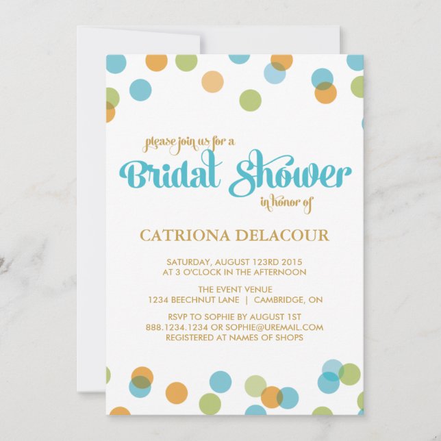 CONFETTI DE PUNTOS AZULES | INVITACIÓN DE LA DUCHA (Anverso)