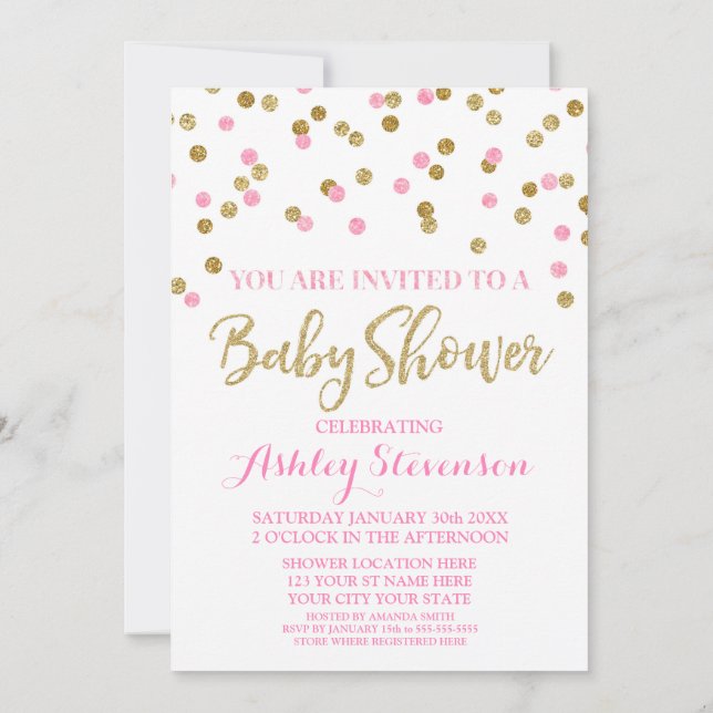 Confetti dorado rosa ligero para la invitación Bab (Reverso)