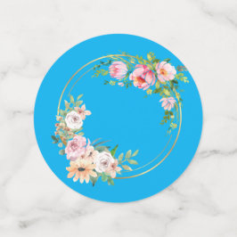 Confetti elegante de mesa de flores rosadas y dora