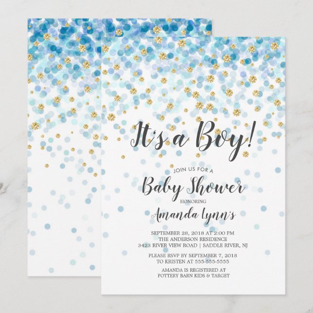 Confetti es una invitación de un niño a Baby Showe (Anverso / Reverso)