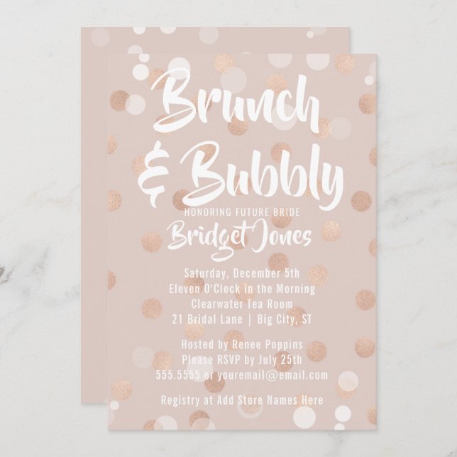 Confetti invitación a ducha nupcial para brunch y  (Anverso / Reverso)