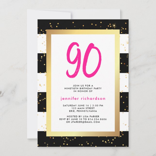 Confetti moderno| 90ª Invitación a la fiesta de cu (Anverso)