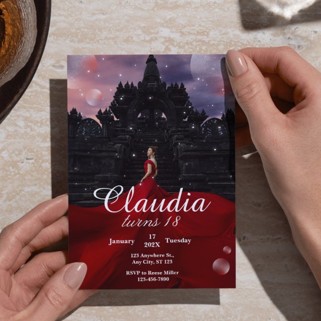 Confetti negro y rojo invitación a cumplir 18 años (Elegant Black & Red Confetti 18th Birthday Invitation Template - Bold & Edgy Coming of Age Design)