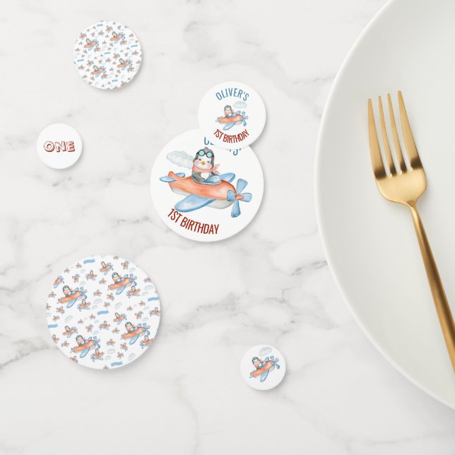 Confetti personalizado de avión de Cute Pingüino (Grupo)