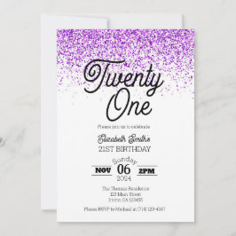 Confetti púrpura Invitación a cumpleaños número 21