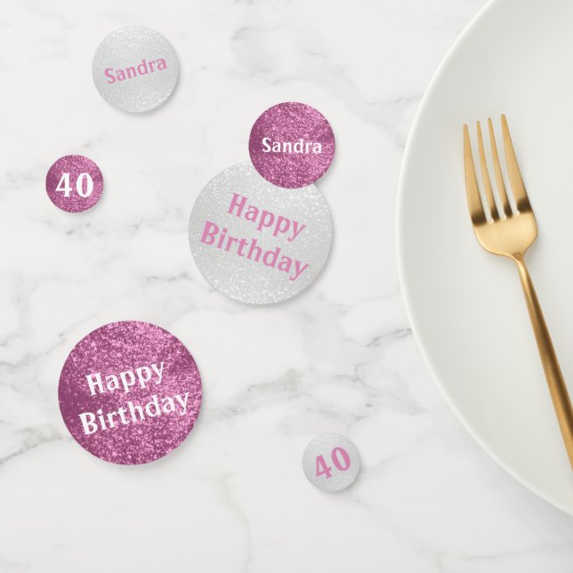 Confetti Purpurina de cumpleaños rosa y blanco (Grupo)