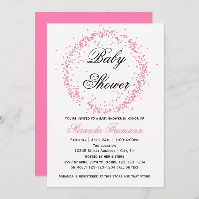 Confetti rosa - Invitación a Baby Shower (Anverso / Reverso)
