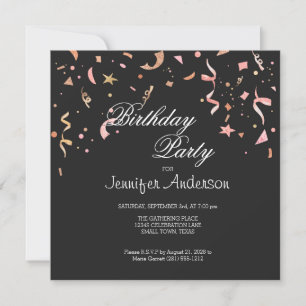 Confetti rosado y Purpurina de oro en invitación n