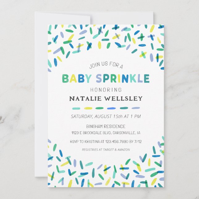 Confetti Sprinkles Baby Boy Sprinkle Invitación (Anverso)