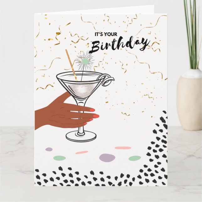 Confetti y cócteles | Tarjeta de felicitación de c (Anverso)