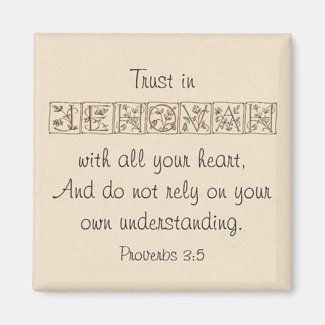 Confianza en Jehová... imán de las escrituras~Oro (Frente)