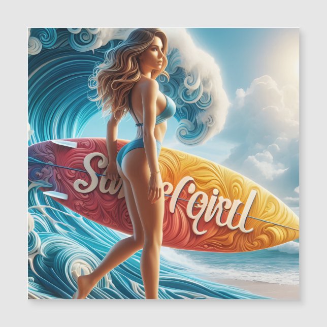 Confident Surfer Girl Walking Beach Waves Art (Anverso)