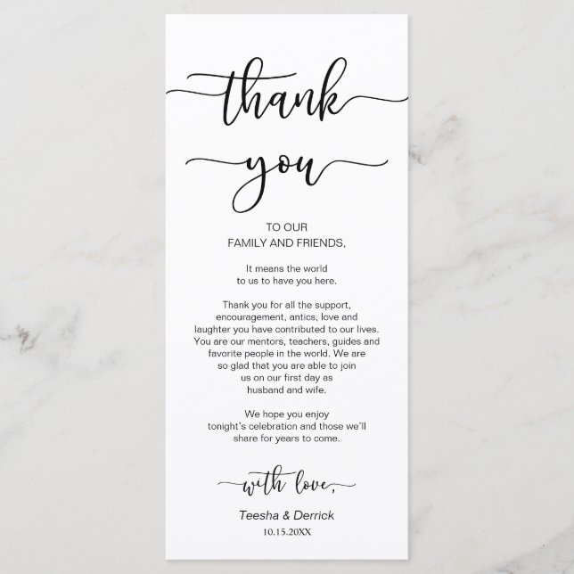 Configuración de la cena Gracias, Tarjeta de guión (Anverso)