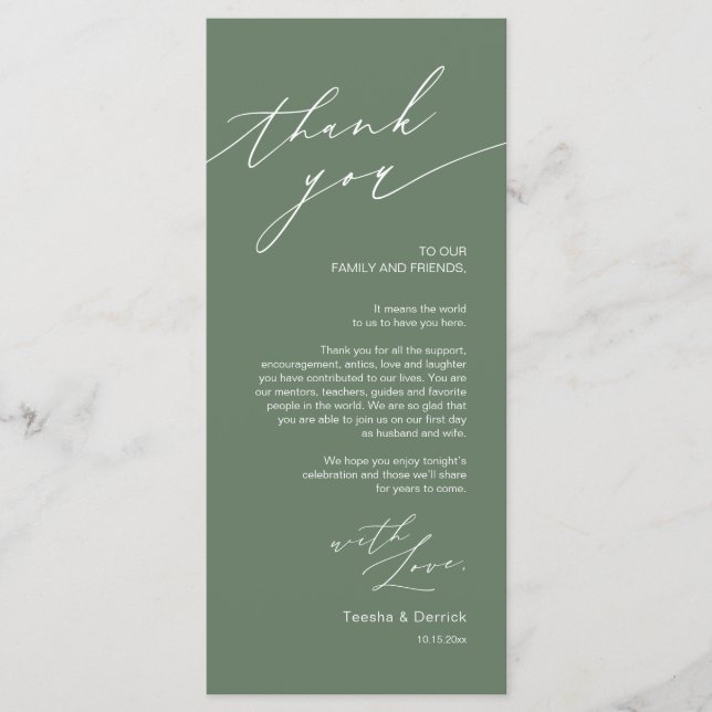 Configuración del lugar del boda Gracias Tarjeta M (Anverso)