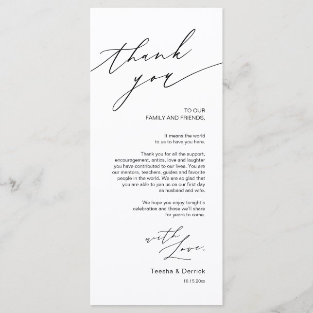 Configuración del lugar del boda Gracias Tarjeta M (Anverso)