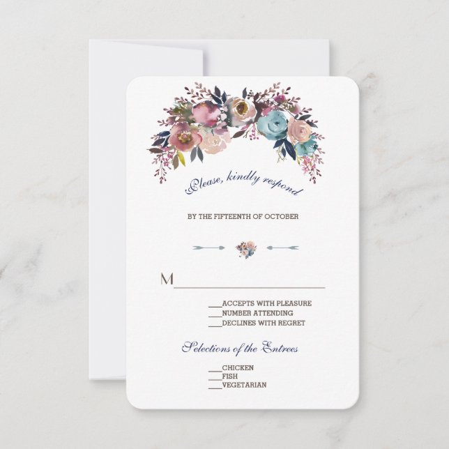 Confirmación de asistencia para bodas | Dusty Blue (Anverso)