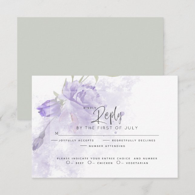 Confirmación de asistencia para bodas | Floral púr (Anverso / Reverso)