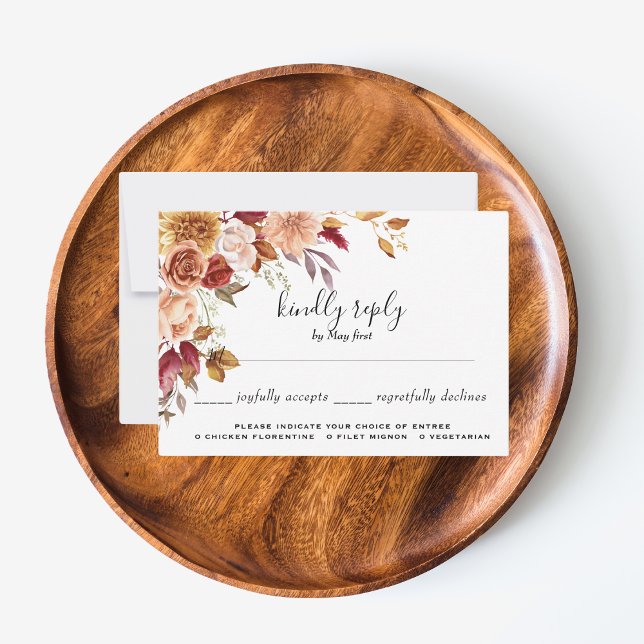 Confirmación de asistencia para la cena de boda fl (Elegant Autumn Watercolor Floral Wedding Party Supplies)