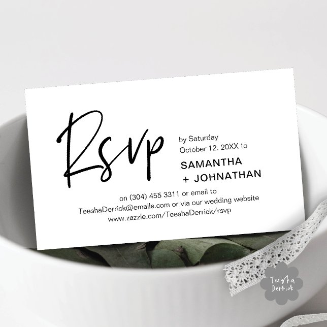 Confirmación de Boda Tarjeta de Invitación a la Ce (Kindly RSVP Modern Minimalist Wedding Dinner Invites Reminder Enclosed Card Phone Email Black White)