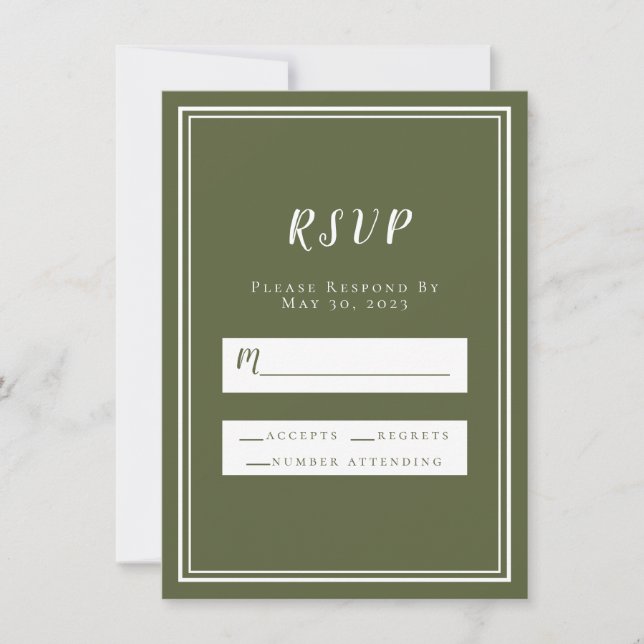 Confirmación de boda Verde oliva Sencillo Chic Min (Anverso)