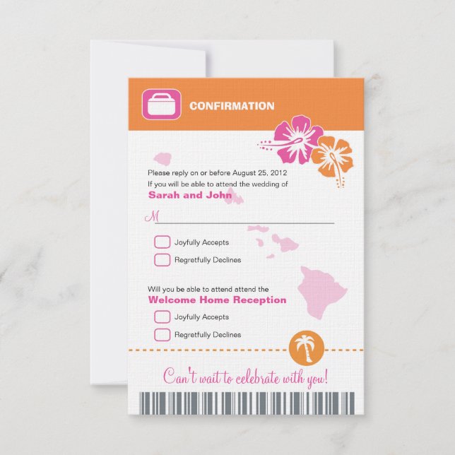 Confirmación de RSVP para Boda en Hawái Tarjeta de (Anverso)