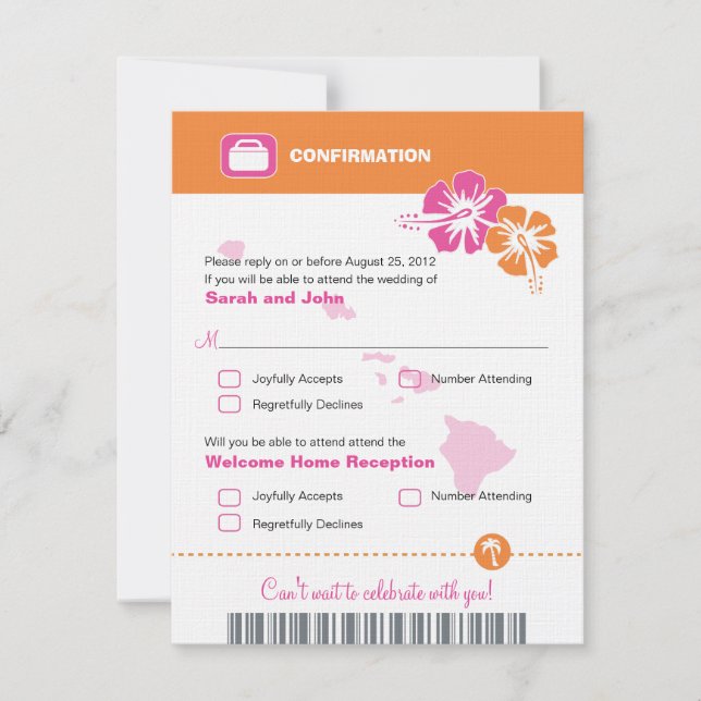 Confirmación de RSVP para Boda en Hawái Tarjeta de (Anverso)