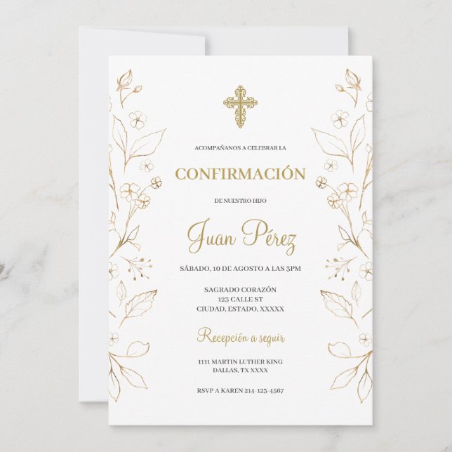 Confirmación minimalista Invitación española (Anverso)