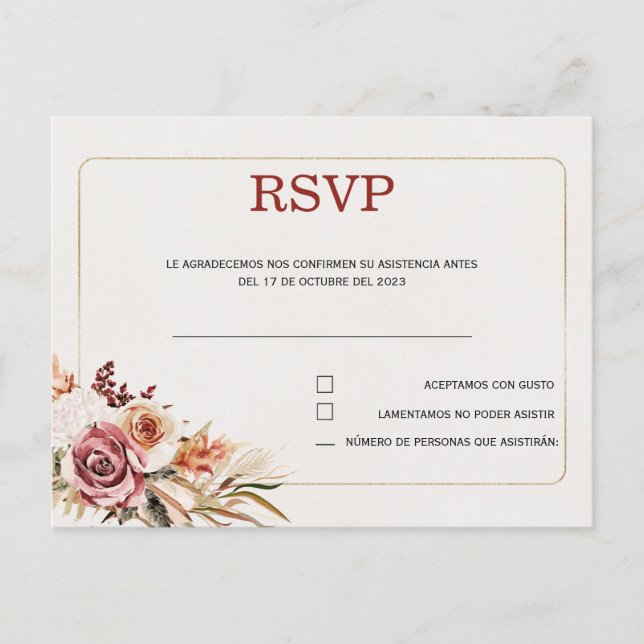 Confirmar asistencia en tarjeta postal de boda en  (Anverso)